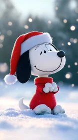 3D holiday beagle character in snow with festive attire.