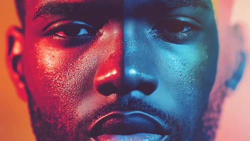 Split-color portrait studies contrast through dual lighting