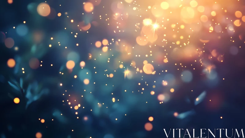 Luminous bokeh particles drift across a teal to amber gradient