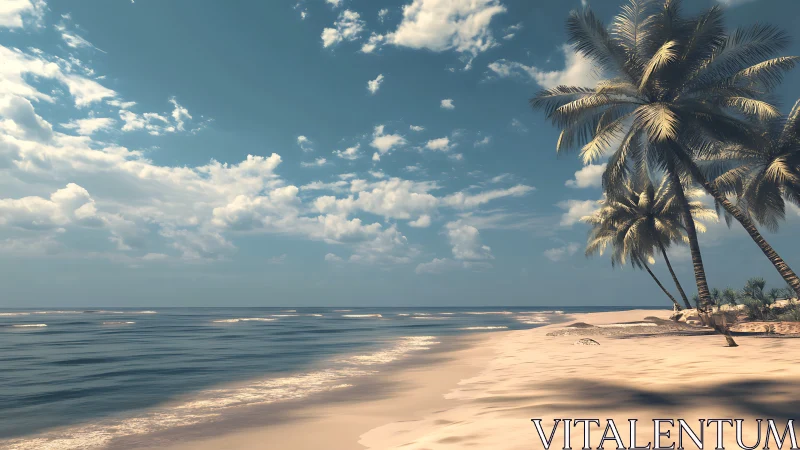 Tropical beach coastal landscape with palm trees and ocean