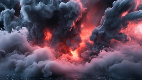 Volcanic nebula clouds erupting in molten crimson light.