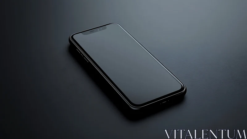Black smartphone on dark surface with minimalist product showcase.