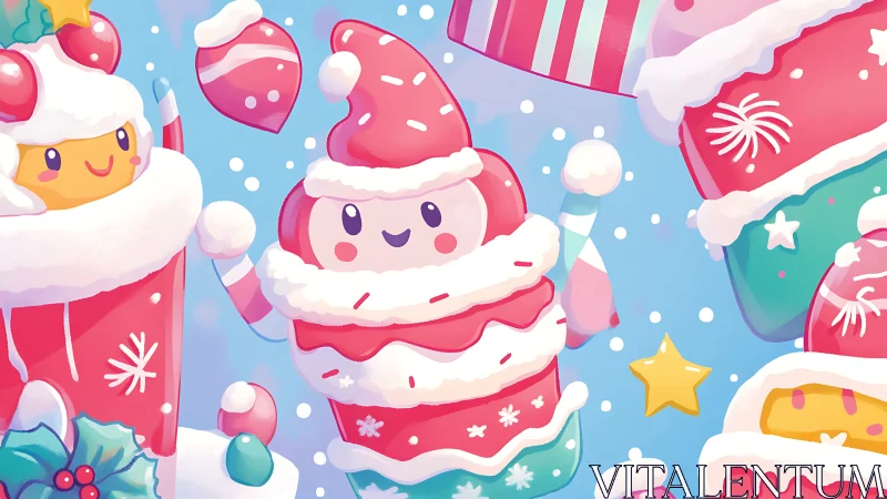 Marshmallow cup critters whirl in candy cane snowstorm.