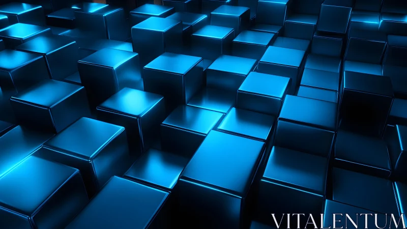 Shiny blue 3D cubes forming a reflective geometric grid.