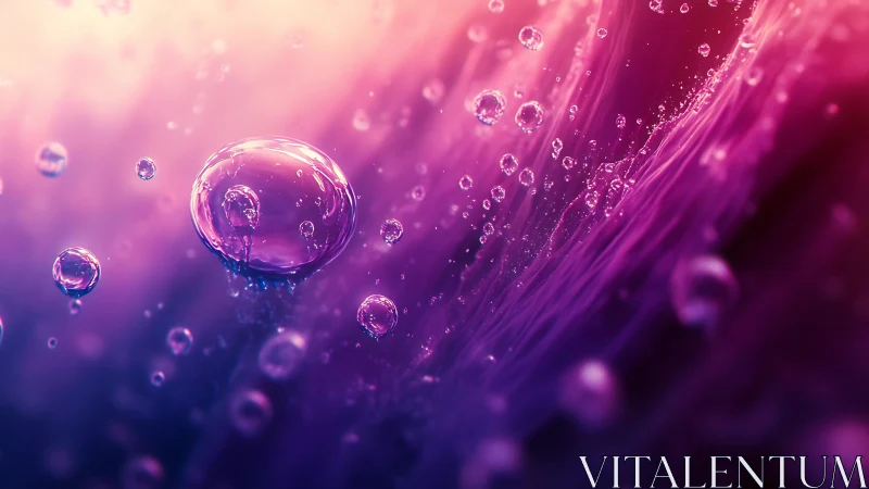 Floating translucent bubbles drift in vivid purple light