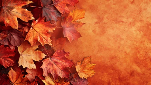 Gentle autumn maple leaves resting on a warm orange backdrop.