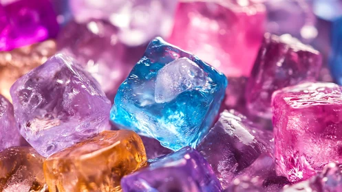 Prismatic ice cubes throw candy-colored light across glass