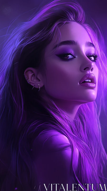 Violet neon portrait of woman in dramatic rim lighting.