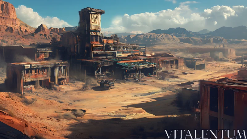 Sunlit desert outpost wrapped in rust, dust, and quiet mystery.