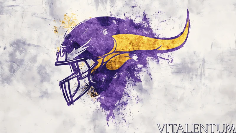 Textured purple football helmet with stylized golden horn emblem.