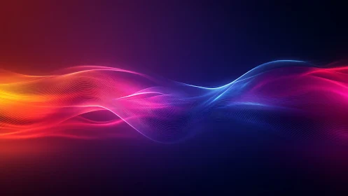 Vibrant neon light waves on deep gradient background.