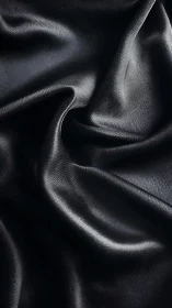 Glossy black silk folds create luxurious flowing texture.