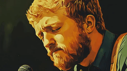 Warm-toned digital portrait captures introspective male singer