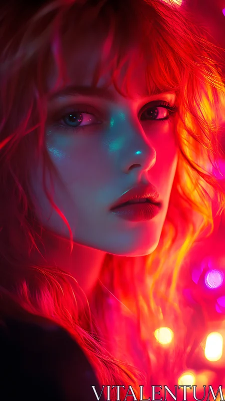 Neon lit portrait glows with dreamy color and quiet mystery