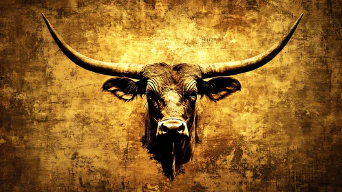 Gilded longhorn spirit crowned in molten rustic radiance.