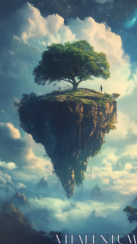 Sky Keeper's Solitary Vigil Atop Floating Stone Wonder