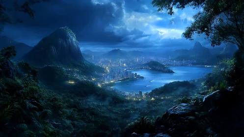 Twilight City Nestled Between Mountains and Sea.