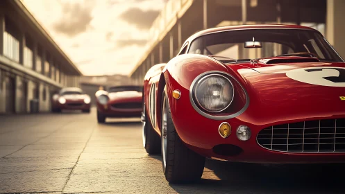 Classic red race car rendered in cinematic photorealistic light