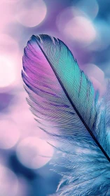 Soft iridescent feather drifts gently in dreamy pastel light