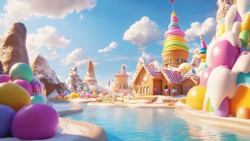 Colorful Fantasy Theme Park with Inflatable Structures and Water