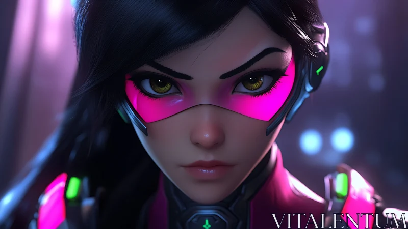 Cybernetic neon operative with luminous visor gaze precision.