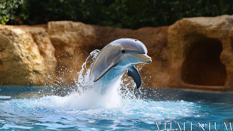 Joyful dolphin carves a glittering arc through sapphire water