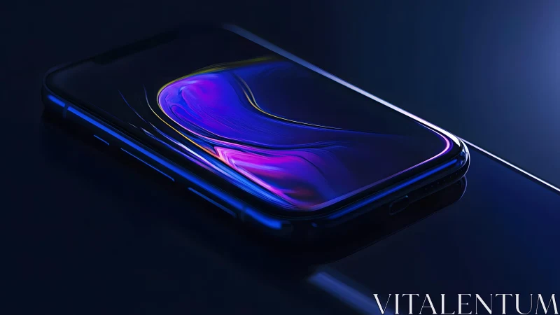 Sleek modern smartphone with glowing neon screen, digital art style.