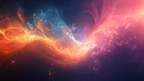 Cosmic firestorm braids molten starlight across deep space