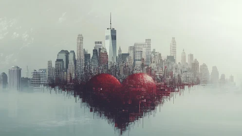 Manhattan Skyline with Red Heart Architectural Dissolution
