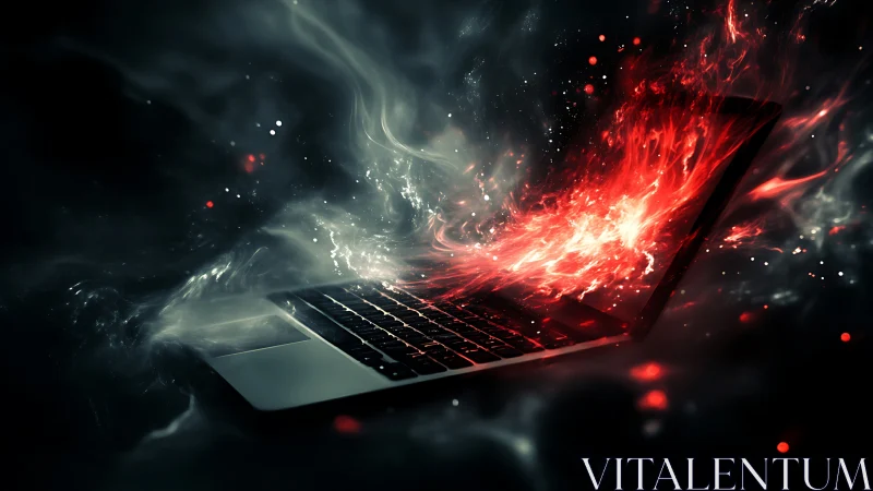 Thermal overflow visualizing volatile laptop data breach surge.