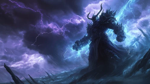 Storm-clad horned warlord commands abyssal lightning surge.