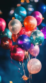 Colorful Balloons Float in Magical Bokeh Light.
