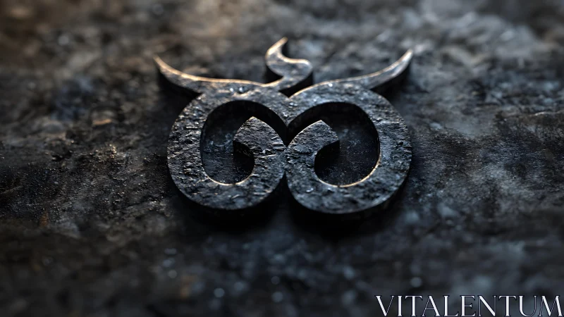 Weathered stone ampersand symbol on textured dark background.