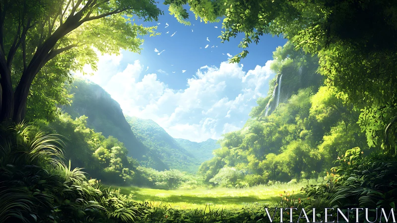 Verdant Valley Canyon: Sunlit Mountain Landscape.