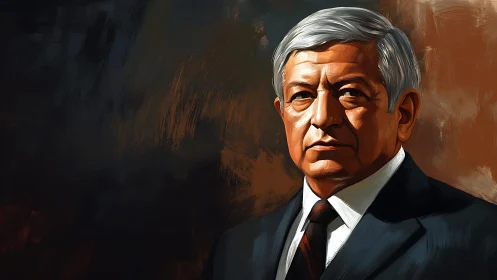 Stoic gray-haired statesman in formal digital portrait.