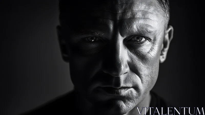 Intense low key male portrait with hard side lighting.