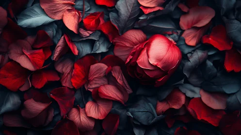 Red Rose Petals Create a Beautiful Romantic Composition