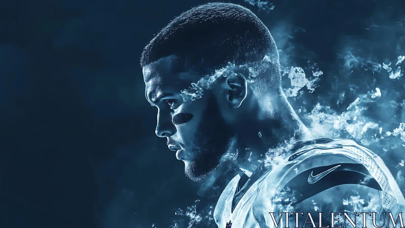 Vaporized gridiron portrait with luminous particle dispersion.