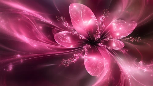 Radiant pink flower swirling through dreamy starlit glow.