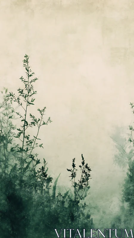 Gentle wild greenery quietly rising through soft misty light.