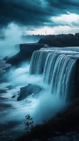 Moody photoreal waterfall panorama with cinematic perspective.