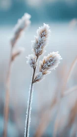 Macro telephoto capture of frost covered wild grass seedheads.