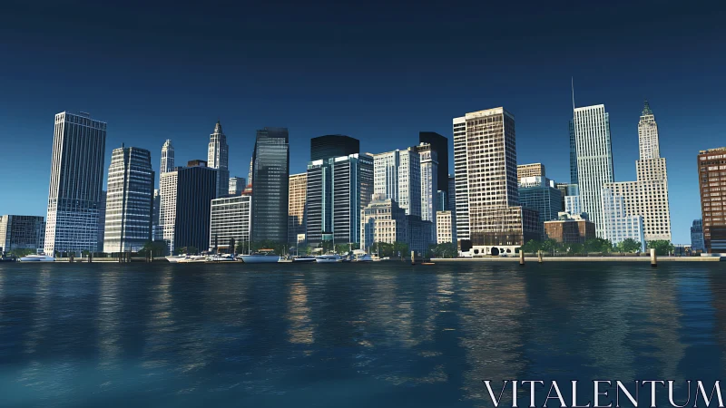 Photoreal waterfront skyline renders modern high-rise architecture