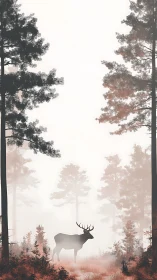 Silhouetted deer traversing misty forest clearing with atmospheric depth rendering