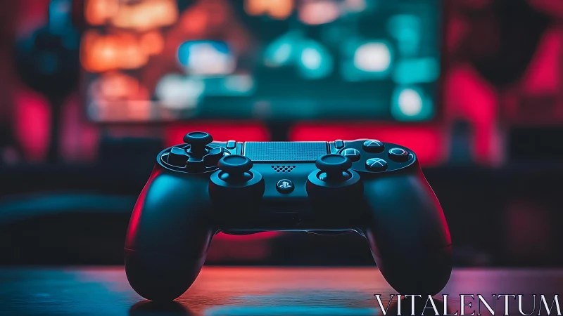 PlayStation Controller Bathed in Neon Ambiance.