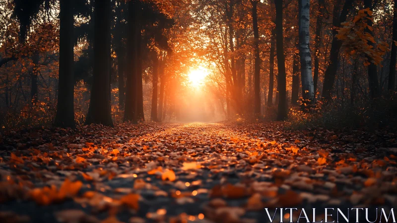 Autumn's Golden Corridor: Where Sunlight Meets Fallen Dreams.