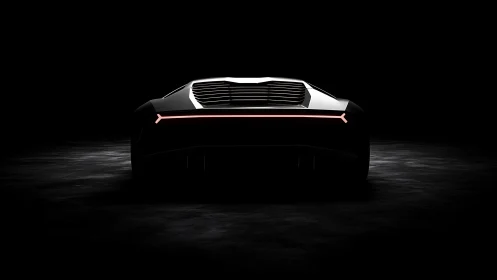 Futuristic supercar rear silhouette with neon light bar.