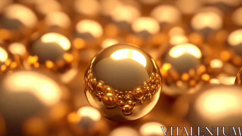 Luminous gold spheres ripple through a molten dreamscape.