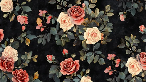 Vintage Floral Symphony on Black Canvas