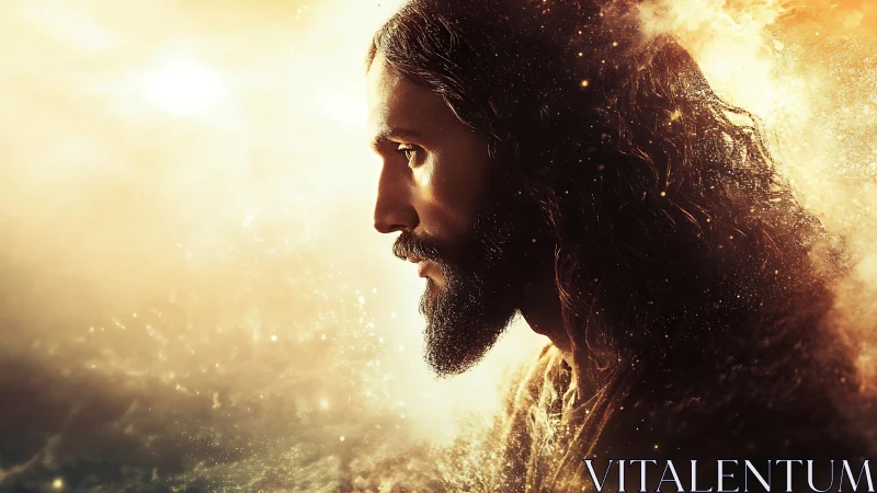 Radiant profile of a contemplative robed man in golden light.